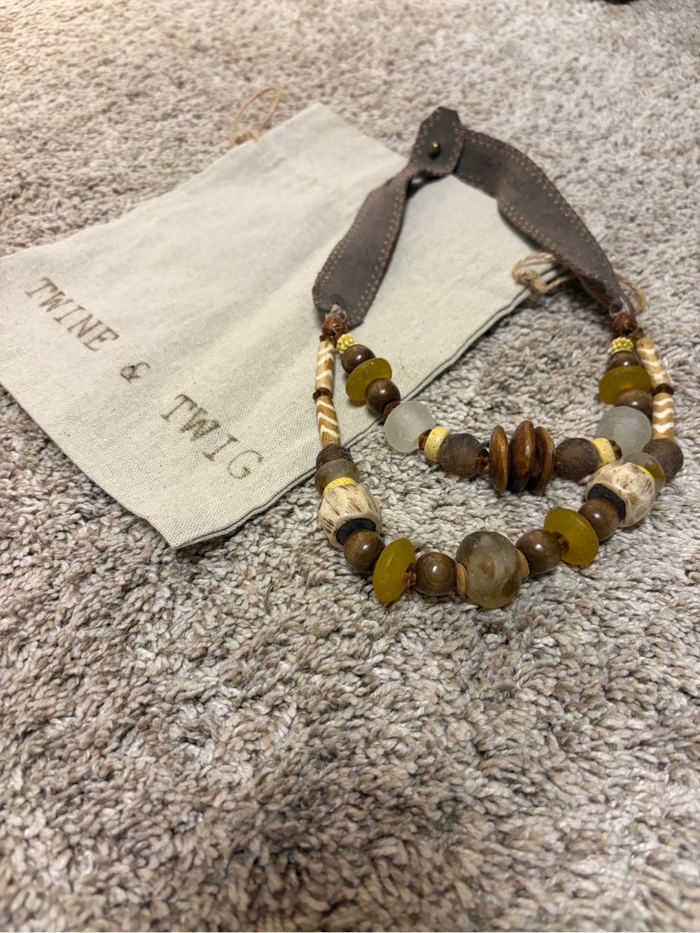 Twine & Twig Olive and Brown Beaded Statement Necklace